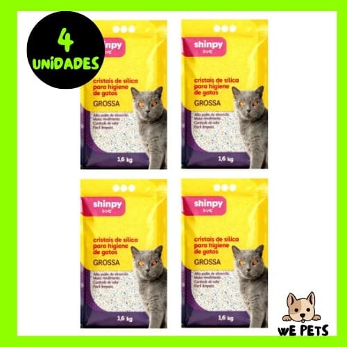 Kit 4 x Areia Sanitária 1,6kg Shinpy Sílica Grossa para Gatos