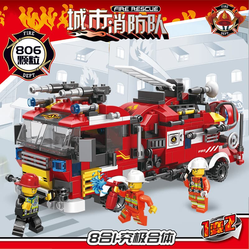 800 blocos de LEGO Veículos de engenharia da cidade Caminhão de bombeiros Brinquedo educativo de montar para meninos