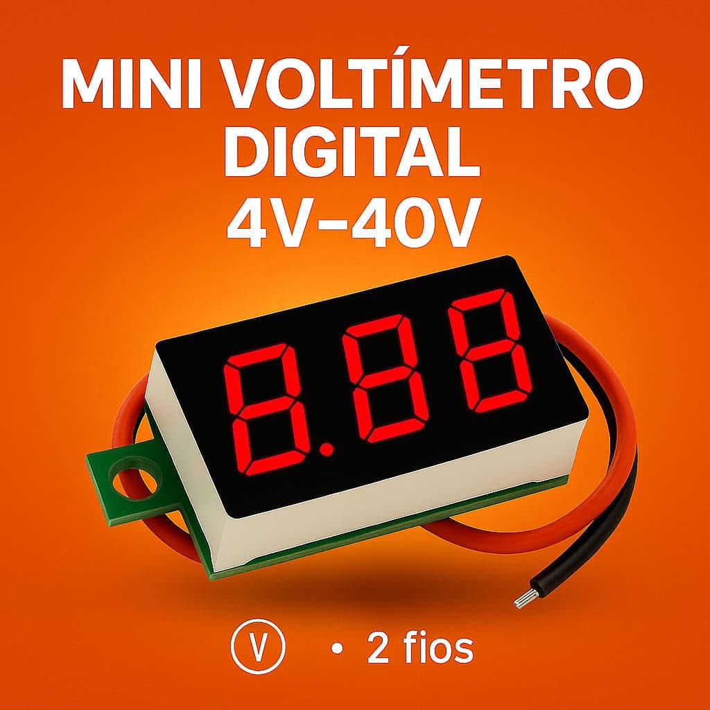 Mini Voltímetro Digital LED Vermelho  2 Fios DC 4V-40V | Alta Precisão