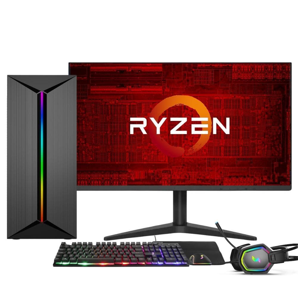 PC Gamer Completo AMD Ryzen 7 5700G, 16GB DDR4, SSD 512GB, Fonte 500W, Monitor 24" 75Hz, 3green Force - 3F-020