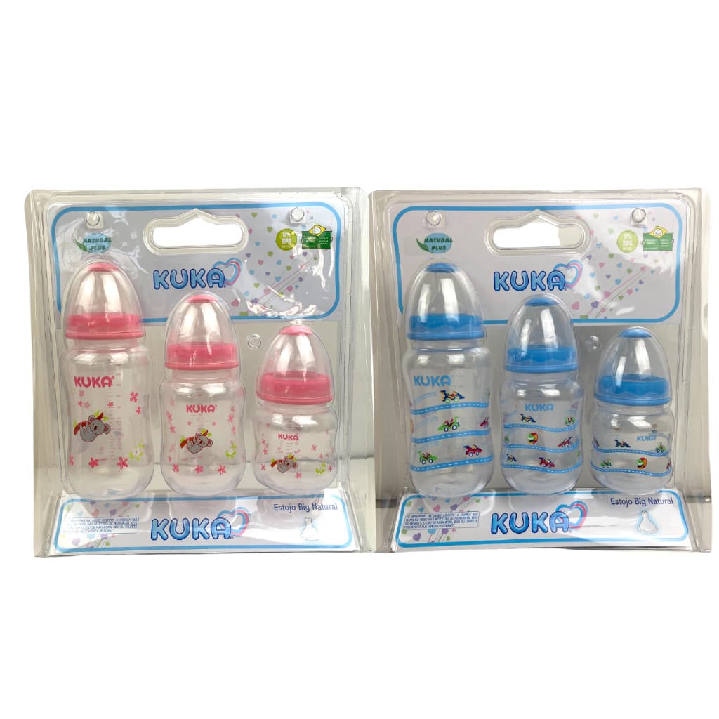 Estojo Mamadeira Big Natural Azul e Rosa com 3 mamadeira - Kuka