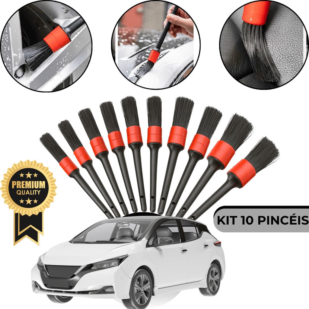 Kit 10 Pincel Para Detalhamento Lavação Automotivos Carro e Motos Limpeza Automotiva Rodas