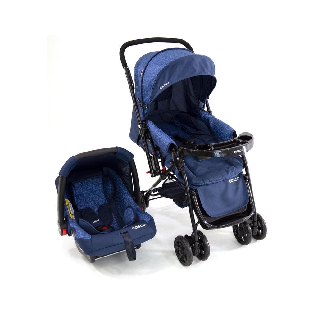 Carrinho com Bebê Conforto Cosco Kids Travel System Reverse Alça Reversível 0-15kg Azul