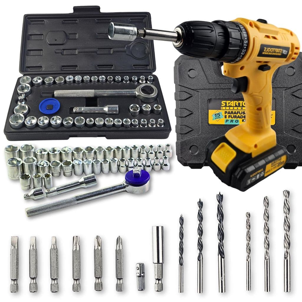 Kit Parafusadeira Completo com Jogo de Chave Catraca