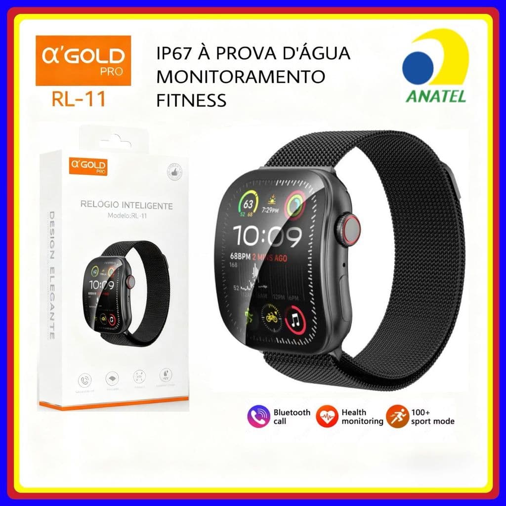 Smartwatch Tela Curva HD Relógio Inteligente À Prova D'água Relógios Esportivos original A’GOLD