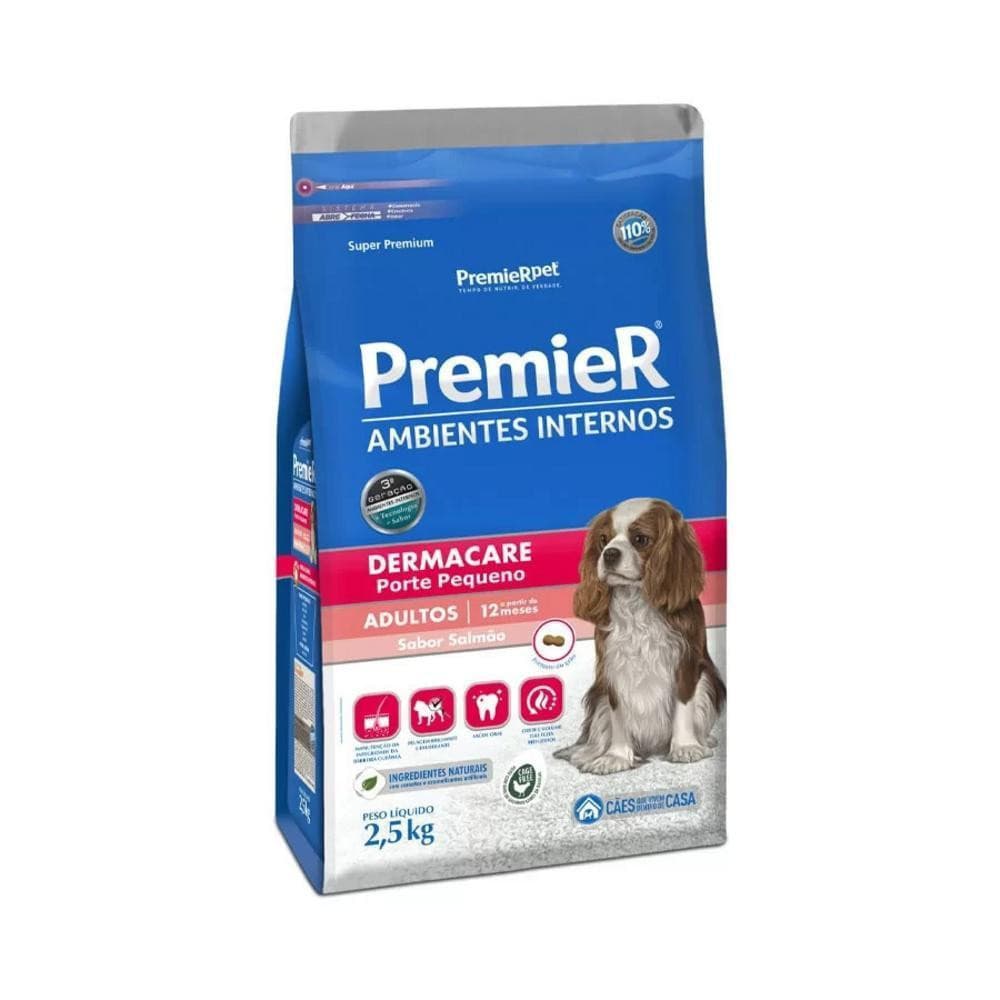 Ração para Ambientes Internos Cães Adultos Dermacare Salmão 2,5Kg Premier
