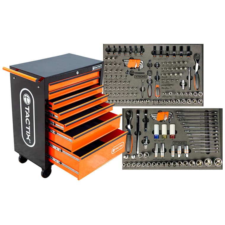 Carrinho de Ferramentas com 7 Gavetas Tactix 585,0002   Kit de Ferramentas 178 Peças Robust 5000R  Berços