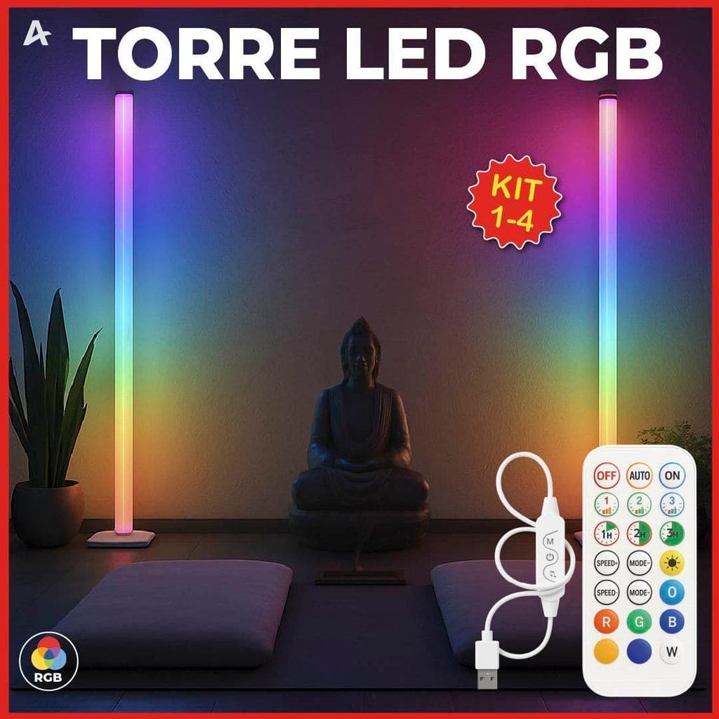 Luminária de Chão RGB LED 5050 2 Torre Inteligente com Controle 9.6W Barra Modo Música USB