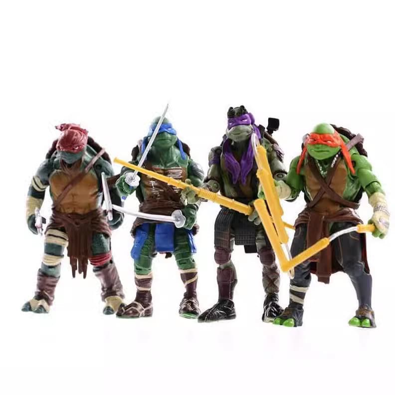 Kit 4 Bonecos Tartarugas Ninja Articulados 14 cm Com Acessorios