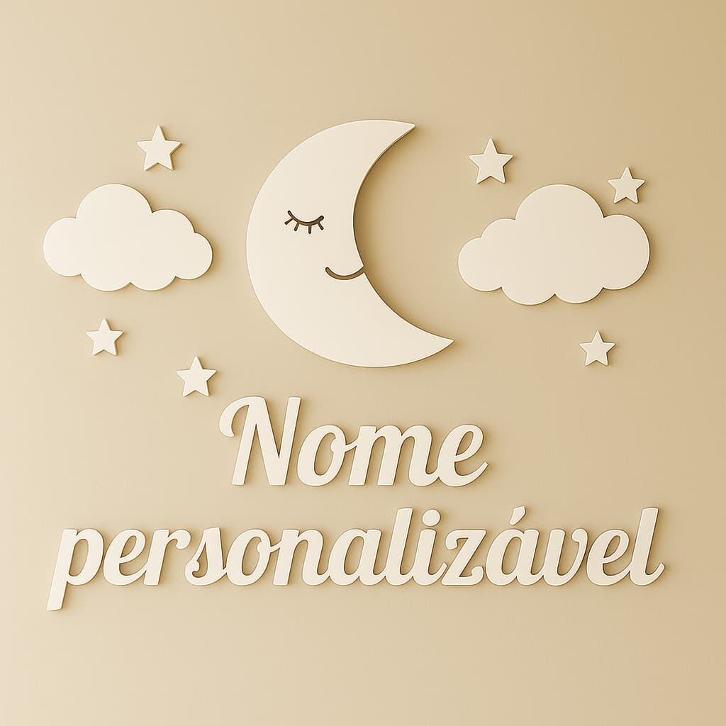 Conjunto Luminária Led Lua Infantil De Parede Com Nome Personalizável Brinde Decorativo Quarto