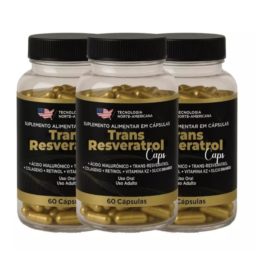 Lançamento 3 Potes Trans Resveratrol 60 capsulas Vitamina k-2 Retinol!