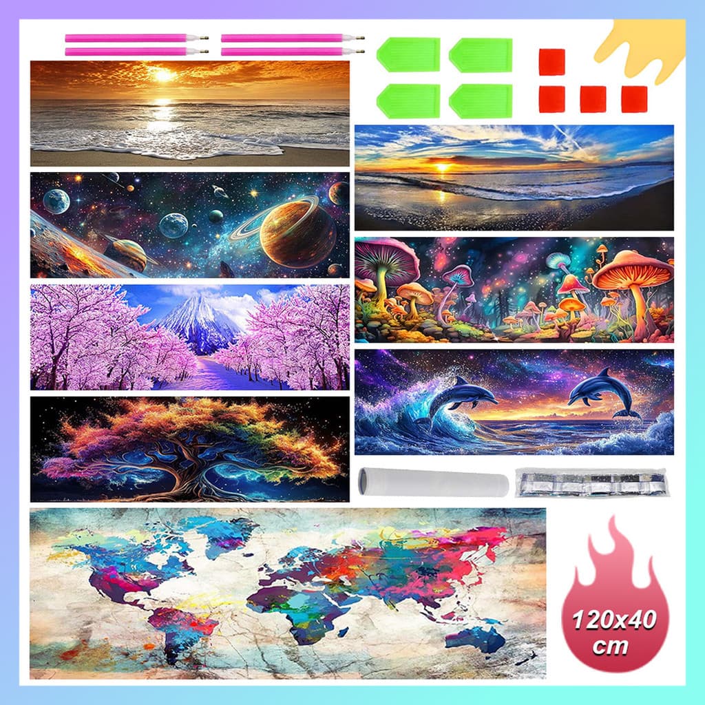 Kit de arte de diamante de 120 x 40 cm, pintura de diamante para iniciantes, diamante redondo 5D, decoração DIY