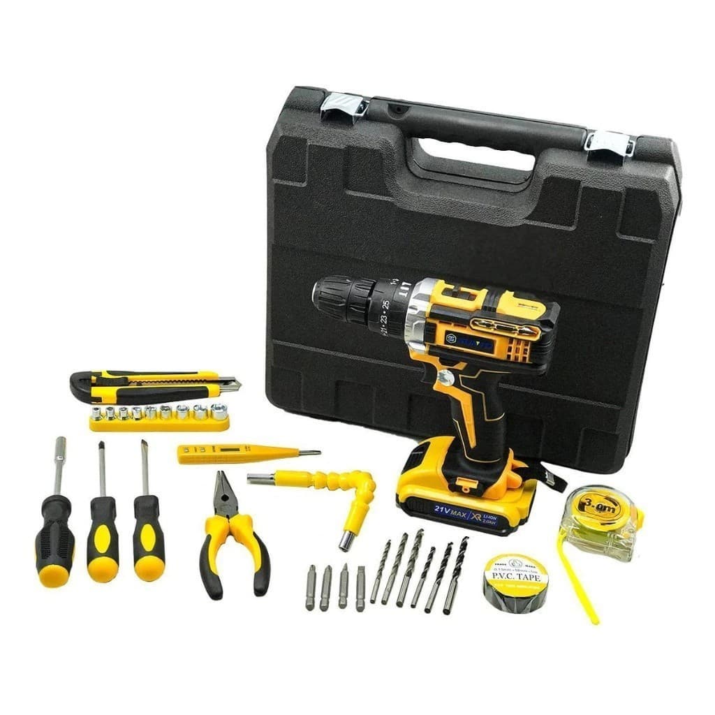 Furadeira Parafusadeira 21V 2 Baterias Sem Fio Impacto Com Maleta Completo Broca Bits Maleta Vonder (110V/220V)
