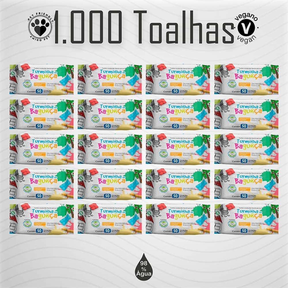 Kit 20 Pacotes Toalhas Umedecidas TURMINHA DA BAGUNÇA - 50 Folhas Lenço Umedecido