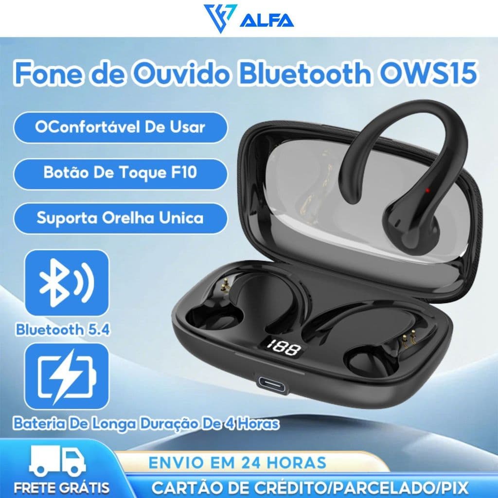 OWS15 Bluetooth Fone de Ouvido Bluetooth Open-end Ultra-Long Battery Lifety de 4 horas| Design Não-Ouvido