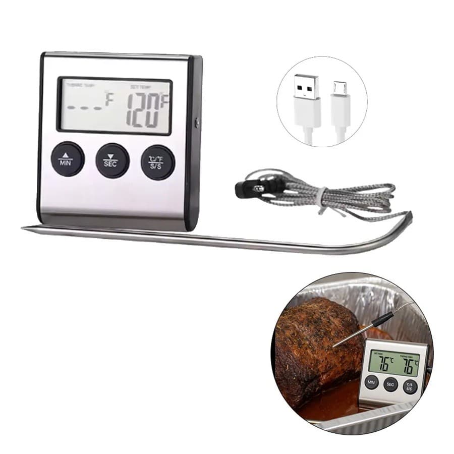 Termômetro Digital Timer Temporiador Inox Forno Assados