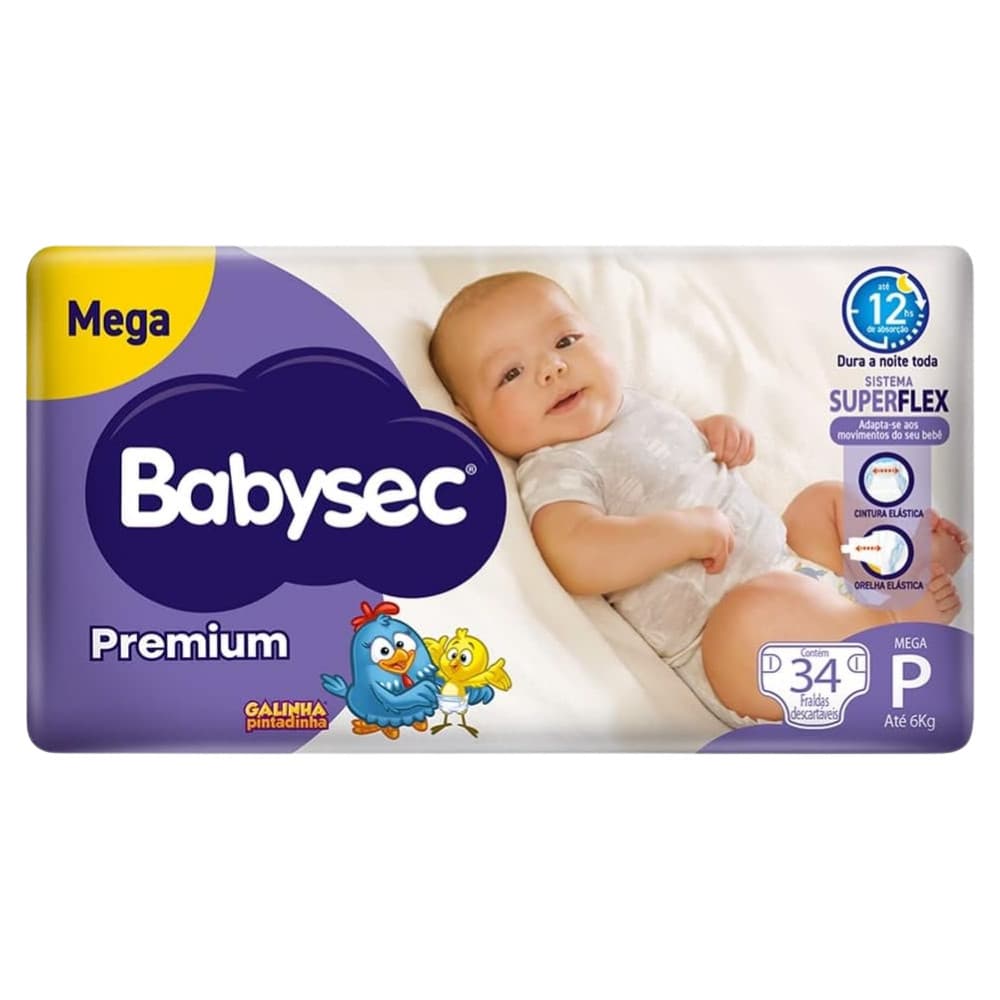 Fralda BabySec Premium Galinha Pintadinha Mega P 34unidades