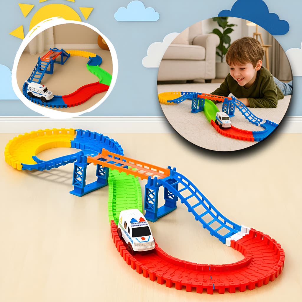 Pista de Carrinho Infantil Flexível para Montar 108 Peças com Carro