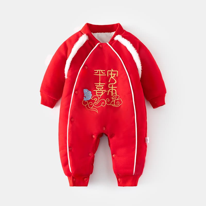 Bebê bebê mais algodão 150g roupas de ano novo macacão bebê menina acolchoado engrossado outono inverno roupas vermelho 