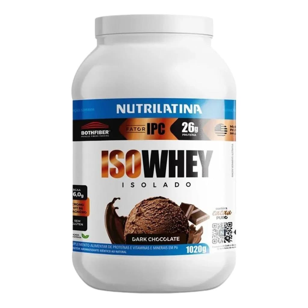 Suplemento em pó Iso Whey Protein Isolado Nutrilatina pote 1020g Sabor Dark Chocolate