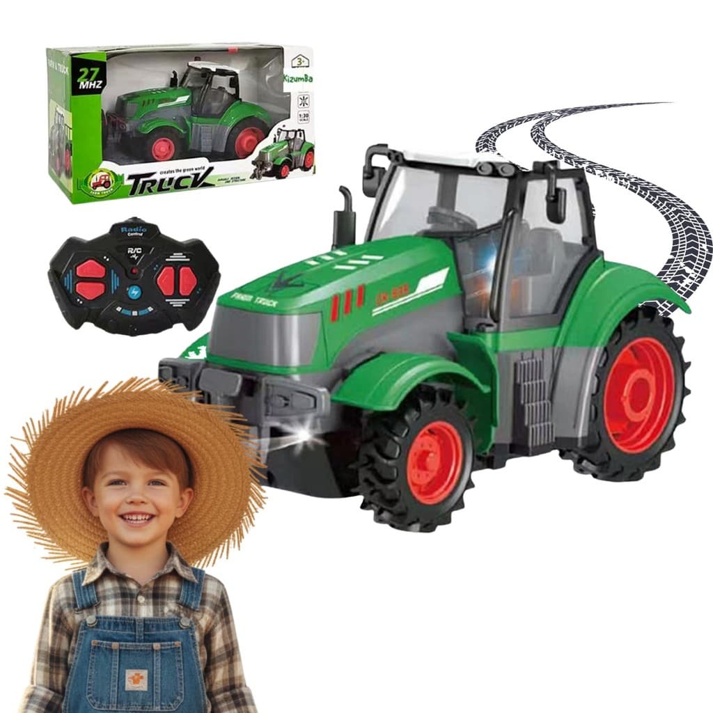 Carrinho Trator Controle Remoto Agrícola Infantil  Recarregável USB Presente Brinquedo 4x4 Kizumba