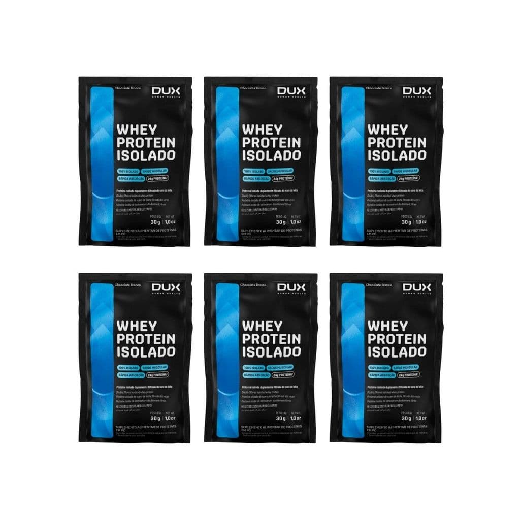 KIT 6 SACHE WHEY PROTEIN 24G PROTEINA ISOLADO PURO CHOCOLATE BRANCO DUX