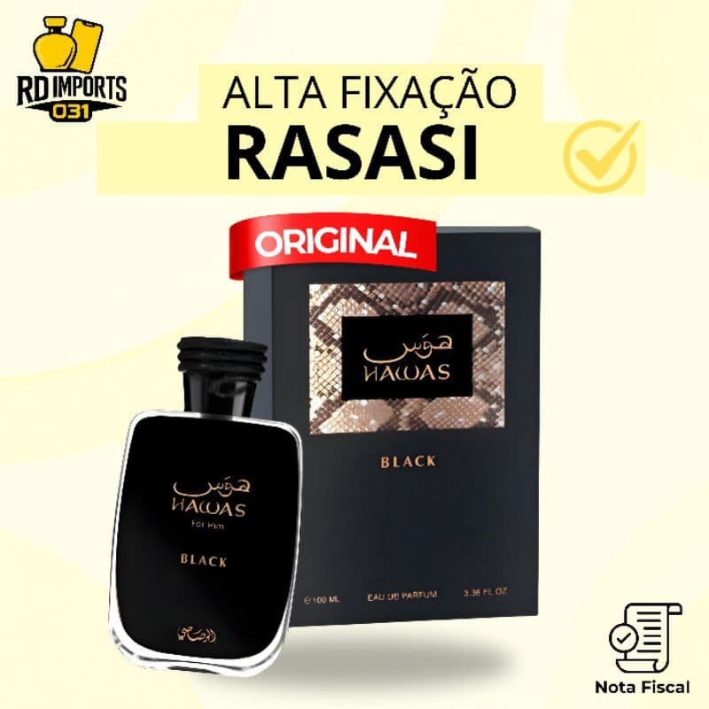 Perfume Árabe Hawas Black Preto Rasasi Edp Masculino 100ml -  Original Importado Lacrado