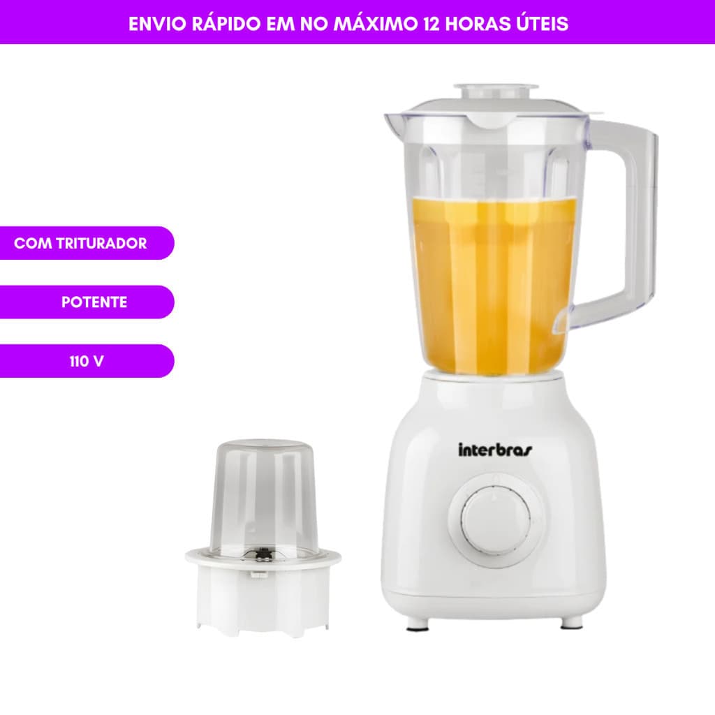 Liquidificador com Triturador Interbras L20BR 1.5 Litros Potente 350W 2 Velocidades + Pulsar 110V Branco