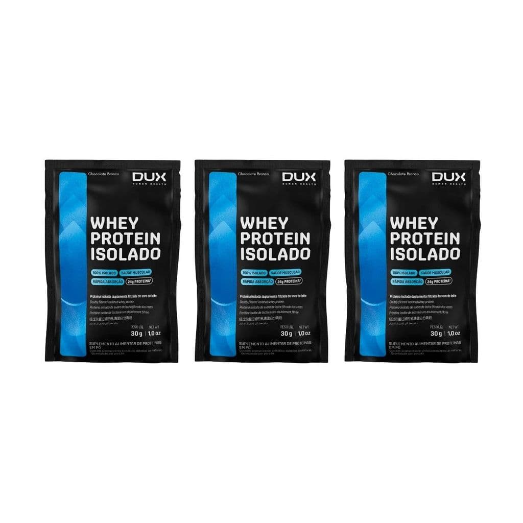KIT 3 SACHE WHEY PROTEIN 24G PROTEINA ISOLADO PURO CHOCOLATE BRANCO DUX