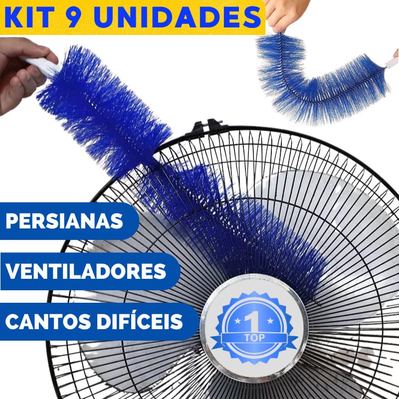 Kit 9 Escovas Flexíveis de Limpeza 360° Dobrável Multiuso Cantos Difíceis Ventiladores Carros Móveis