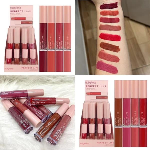 【Kit com 8 Batons】Batom Líquido Matte Ruby Rose - Perfect Lips HBL6200 | Acabamento Matte, Longa Duração