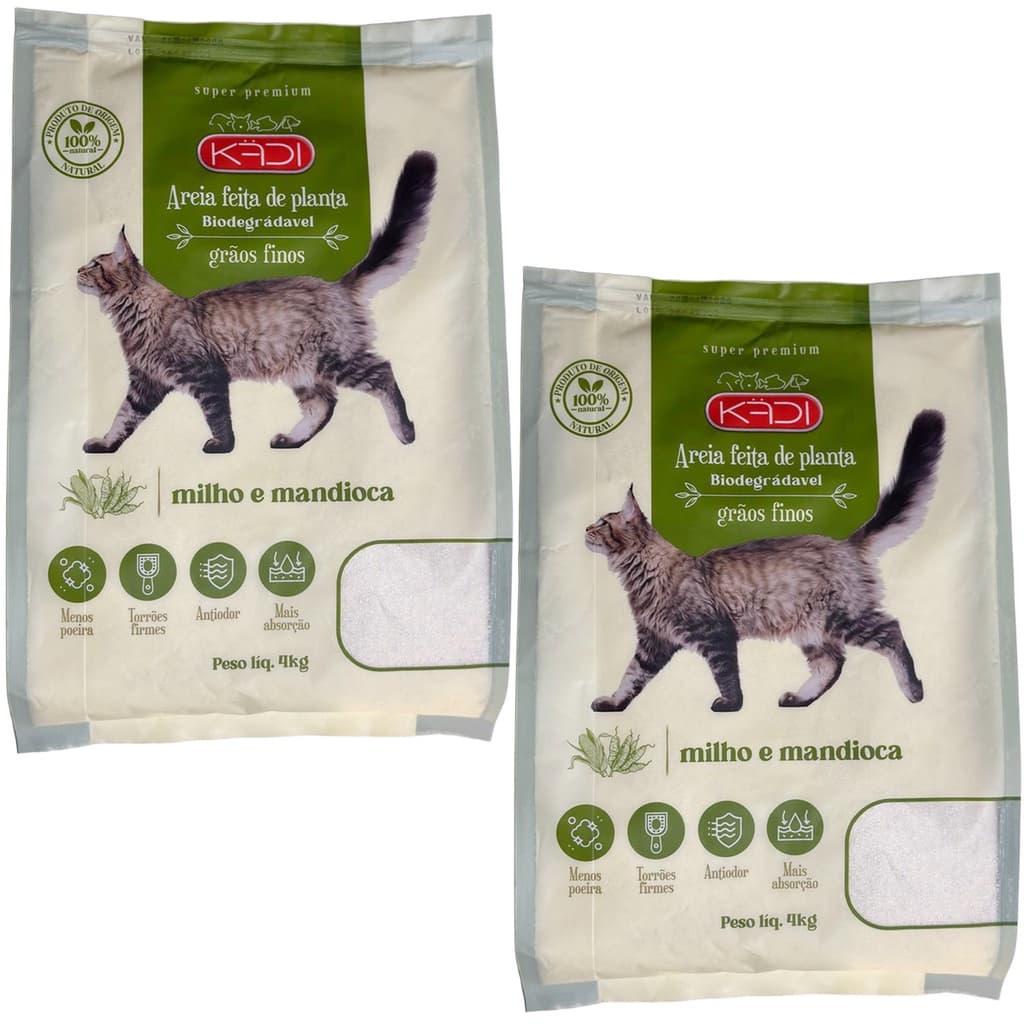 Areia sanitária fina higiênica granulado feita de planta para gato biodegradável KADI 8kg natural 
