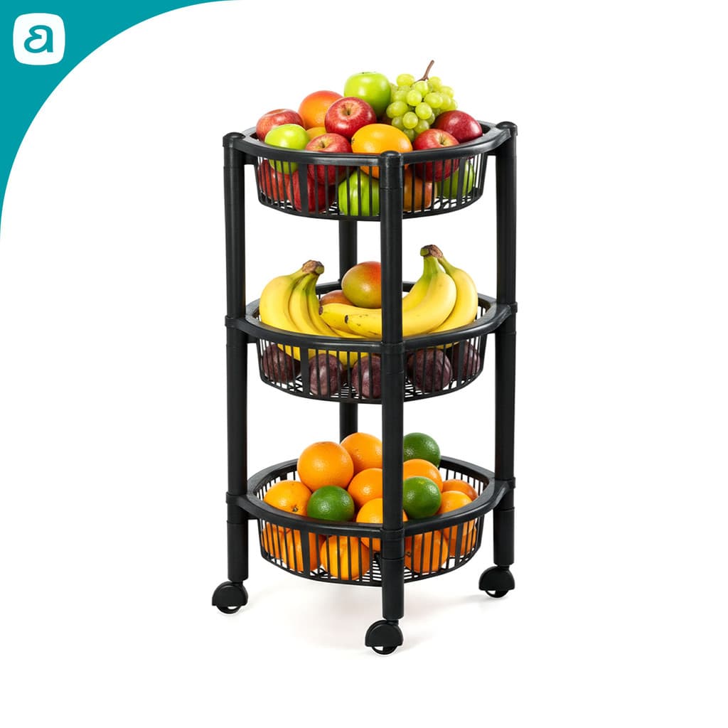 Fruteira de Chão 3 Andares com Rodinhas Cesto Organizador Plástico Multiuso para Cozinha e Frutas