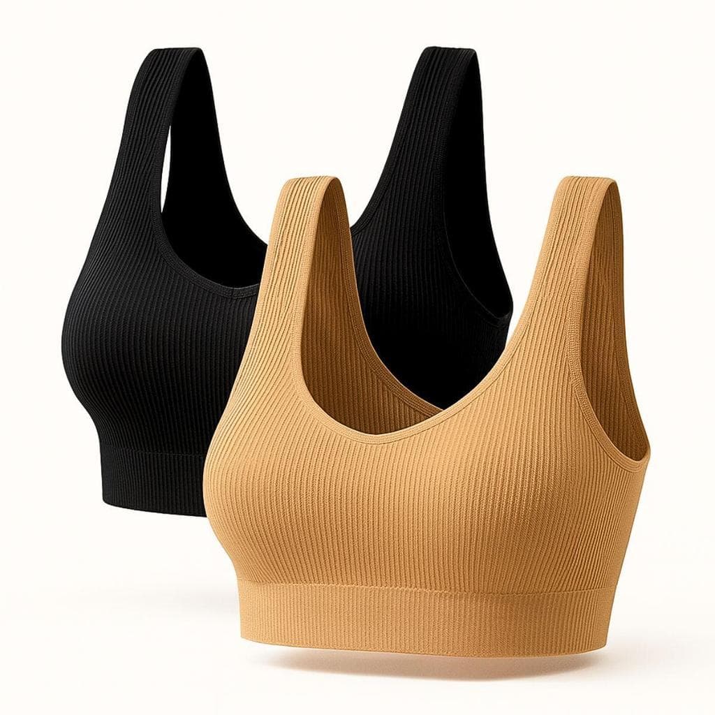 Kit 2 Sutiã Top Em Malha Canelada com Bojo Removível Corrida/Academia Fit Fitness Feminino Fecho Ajustável