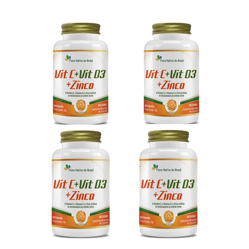 Kit 4 Vitamina C + Vitamina D3 + Zinco 4x60 cps Flora Nativa