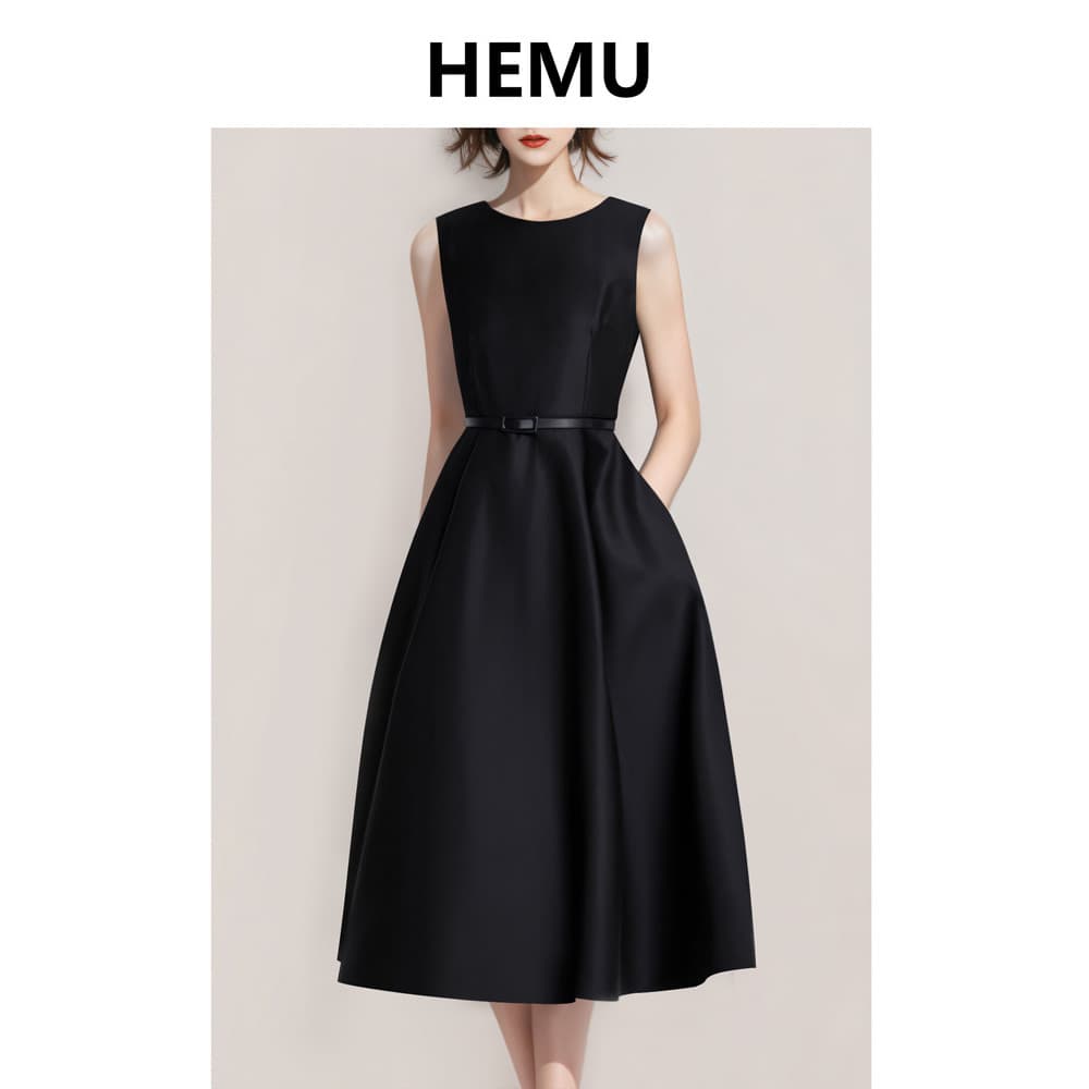 Hepburn estilo vestido feminino verão francês sem mangas regata vestido Super lindo pequeno vestido preto High-End senti