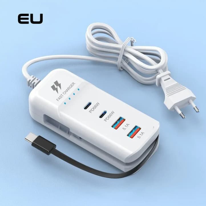 Carregador de Mesa Turbo Rápido 5.1A Possui 2 USB/2 Tipo-C E Um Carbo Tipo C 66W - Touro Shop