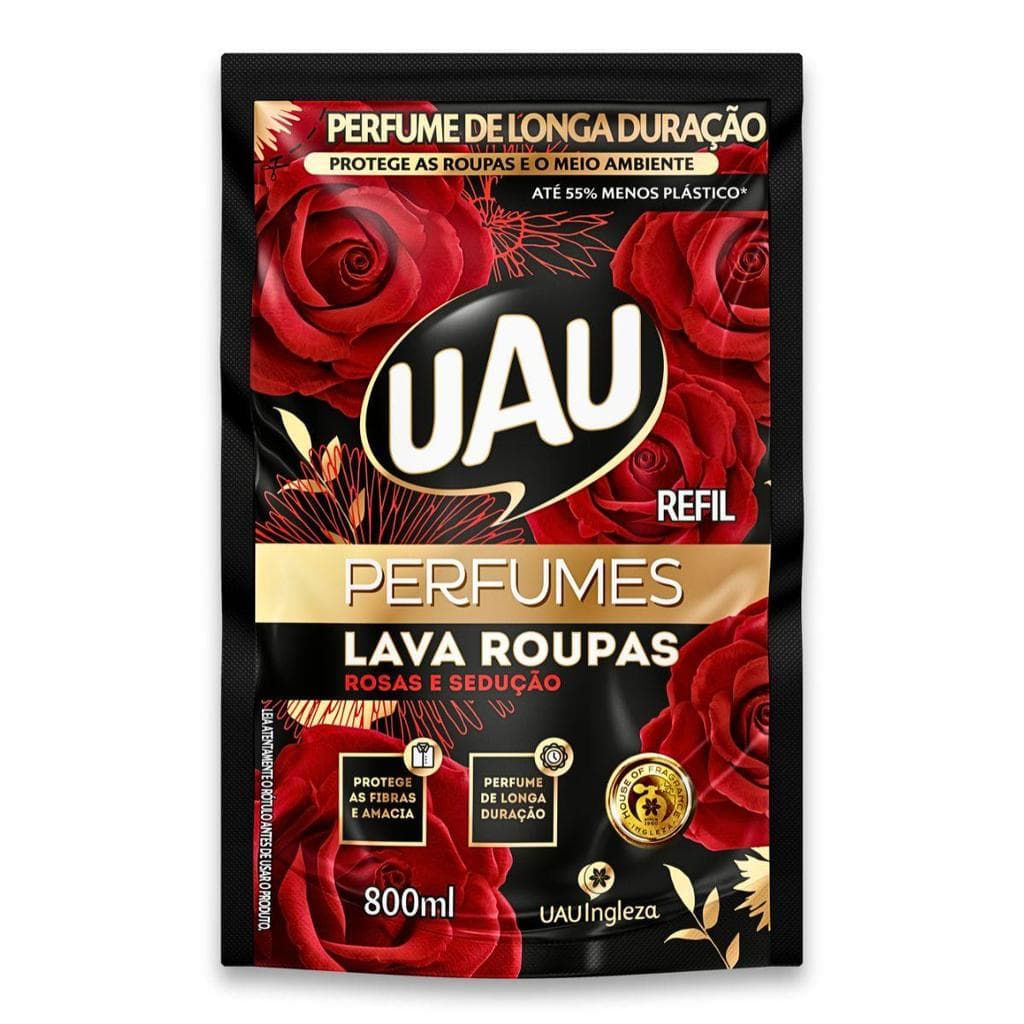 Lava Roupas 800ml Perfumes Rosas E Sedução Uau Refil