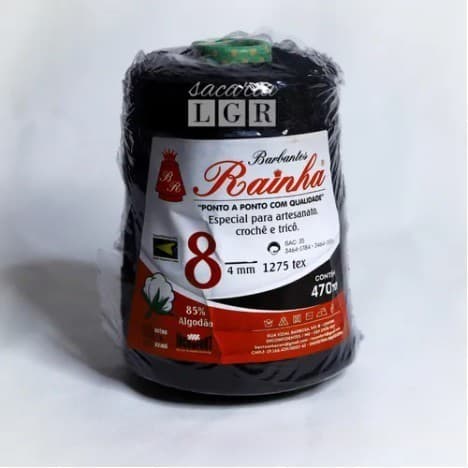 Barbante Para Crochê Tricô Rainha 8 Fios 470m Preto