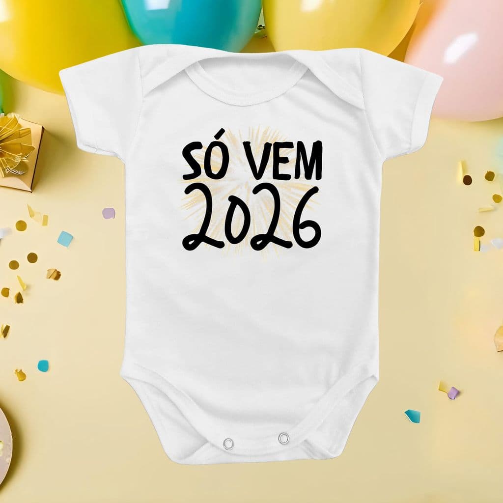 Body de Bebê Feliz Ano Novo Só Vem 2026 Menino Menina Reveillon Divertido Roupa Bebê Presente