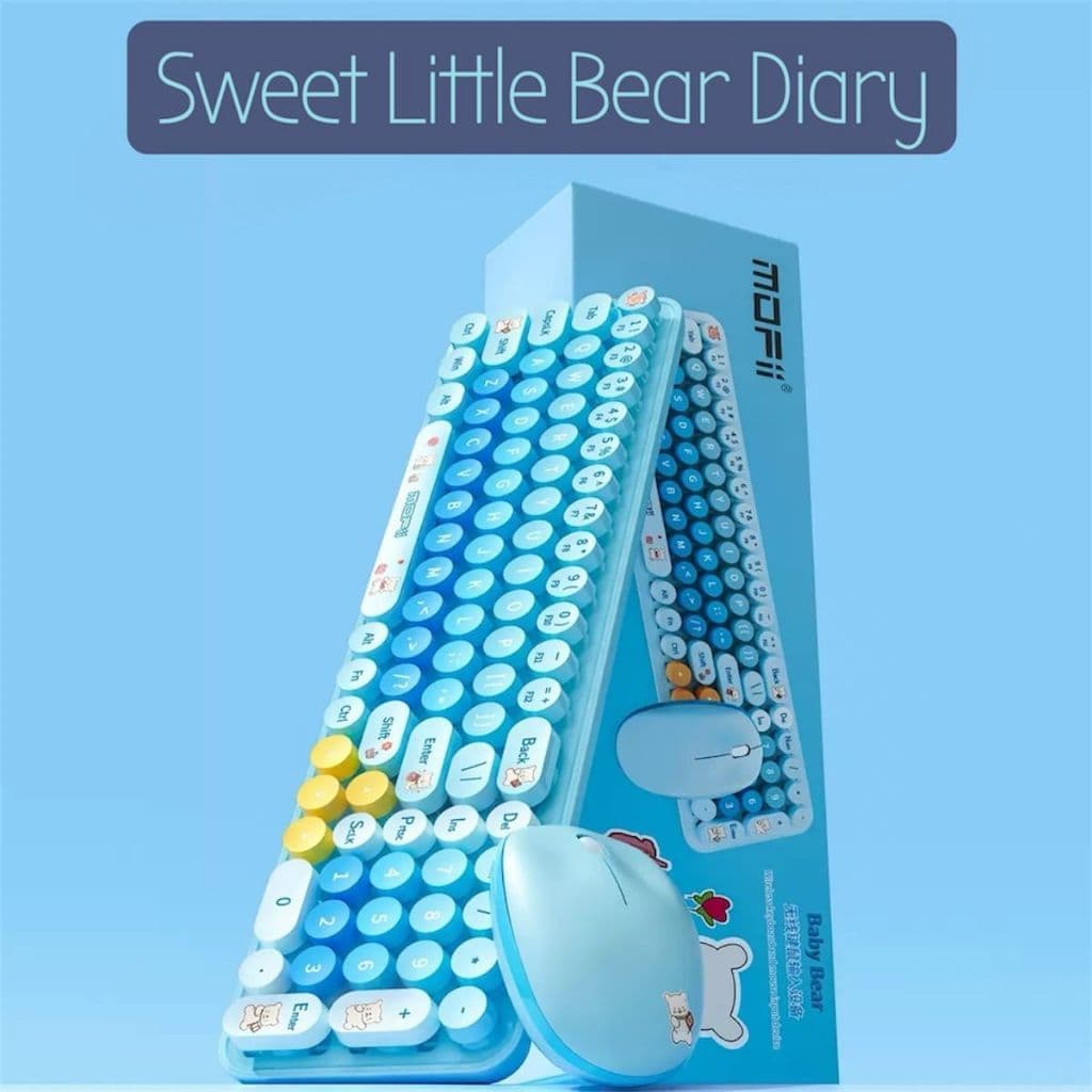 Teclado E Mouse MOFII-Bear 2.4G Conjunto De Sem Fio Para Escritório USB Wireless Colorido Teclas redondas