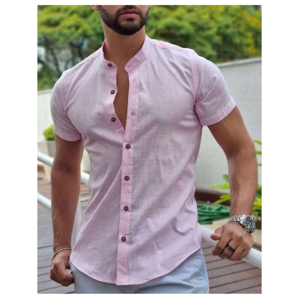Camisa Social Masculina Slim Fit Manga Curta Gola PViscolinho , Ideal para Trabalho, Lazer, Praia