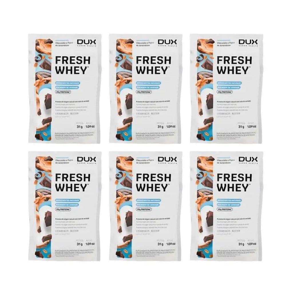KIT 6 SACHE WHEY PROTEIN 20G PROTEINA FRESH CHOCOLATE E PASTA DE AMENDOIM DUX