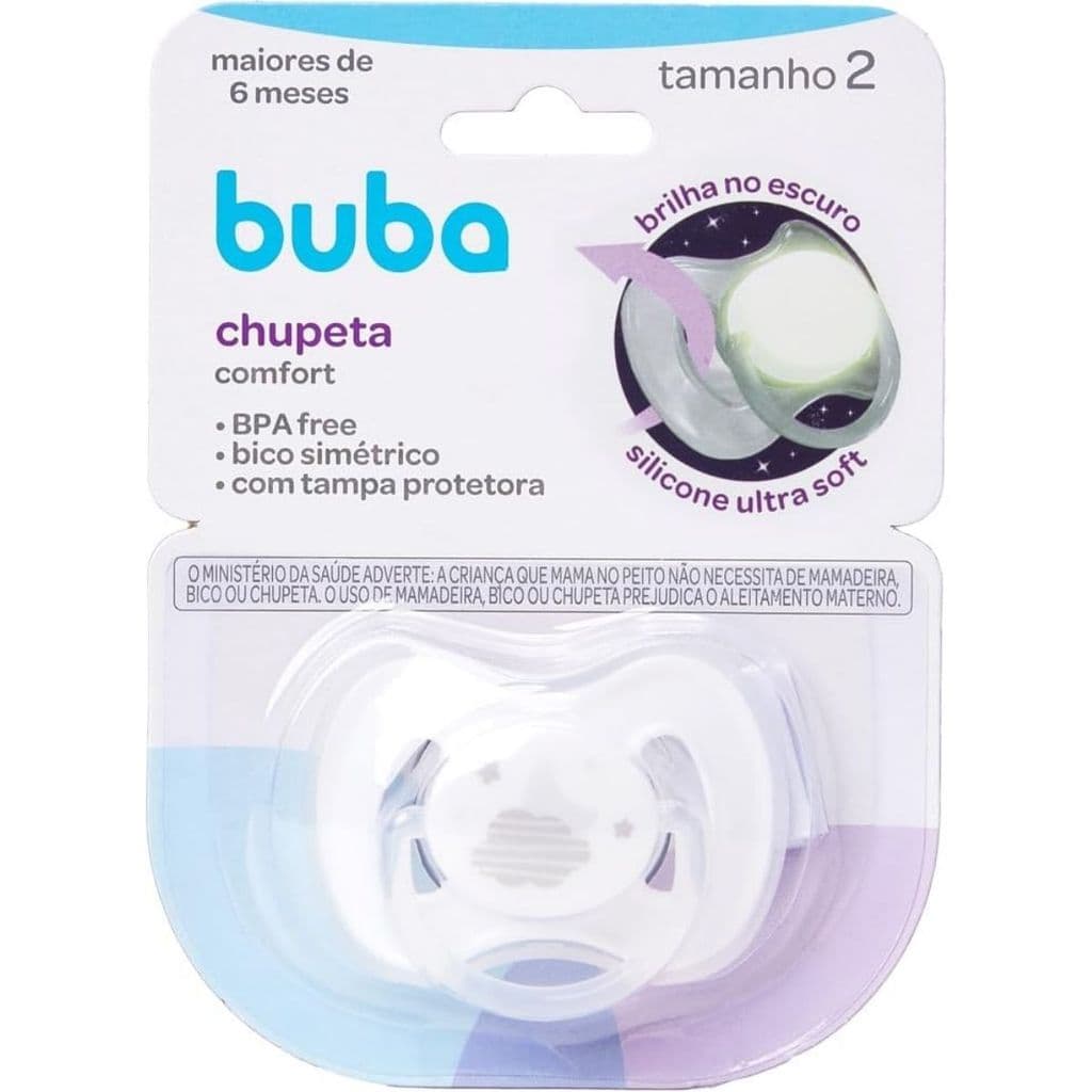 Chupeta Comfort Tam 2 Branca 6M Noturna Brilha 21125 - Buba