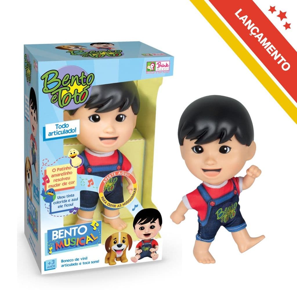 Boneco Bento e Totó Patinho Amarelinho Musical Vinil Articulado Canta Brink Model 