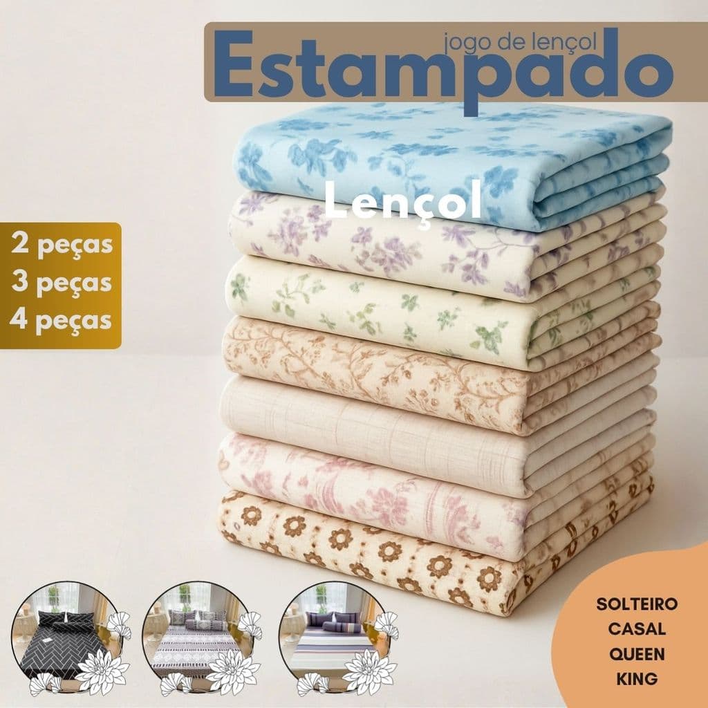 Kit Jogo de Lençol Box Estampado - Solteiro | Casal | Queen | King Size Cama