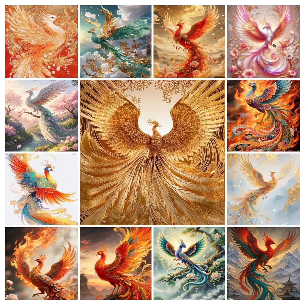 Um Conjunto Kit De Pintura Diamante Padrão Phoenix , DIY 5D Mosaico Em Tela Fazendo Artesanato Para Decoração De Parede 