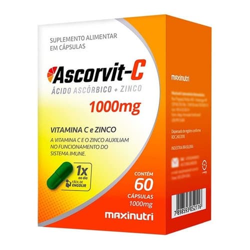 Ascorvit C 1000mg Vitamina C 60 Cáps Maxinutri Vitamina C Zinco