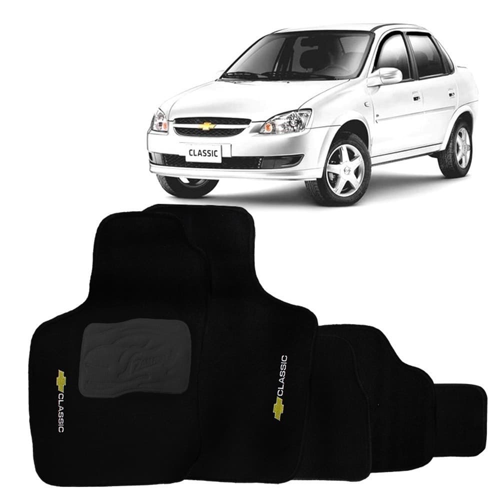 Jogo Tapete Chevrolet Corsa  Classic Tapete Automotivo em Carpete para Modelos de 1994  a 2016 Cor Preto