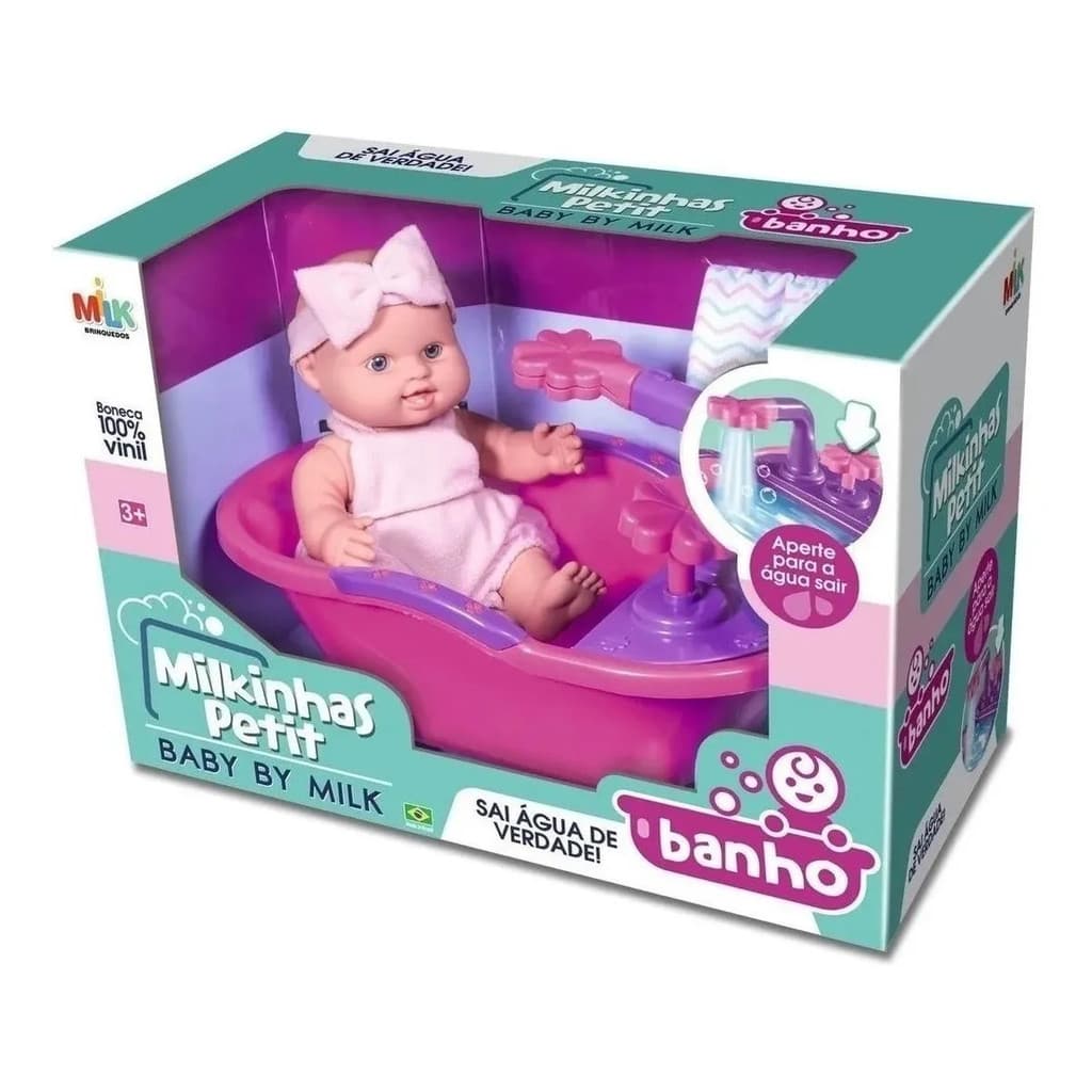 Boneca Bebê Milkinhas Petit Banho Com Banheira - Envio Imediato